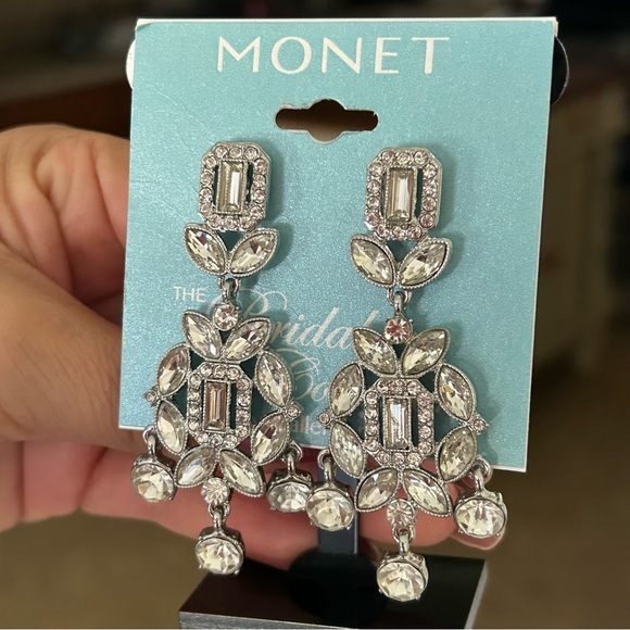 Monet Jewelry Timeless Silver Tone Womens Hypoallergenic Chandelier Earrings - Picture 6 of 13
